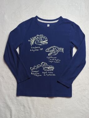 Tea Collection Blue Long-Sleeve Tee with Glow In The Dark Dinosaur Skulls